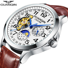 Load image into Gallery viewer, 2019 Fashion GUANQIN Mens Watches Top Brand Luxury Skeleton Watch Men Sport Leather Tourbillon Automatic Mechanical Wristwatch