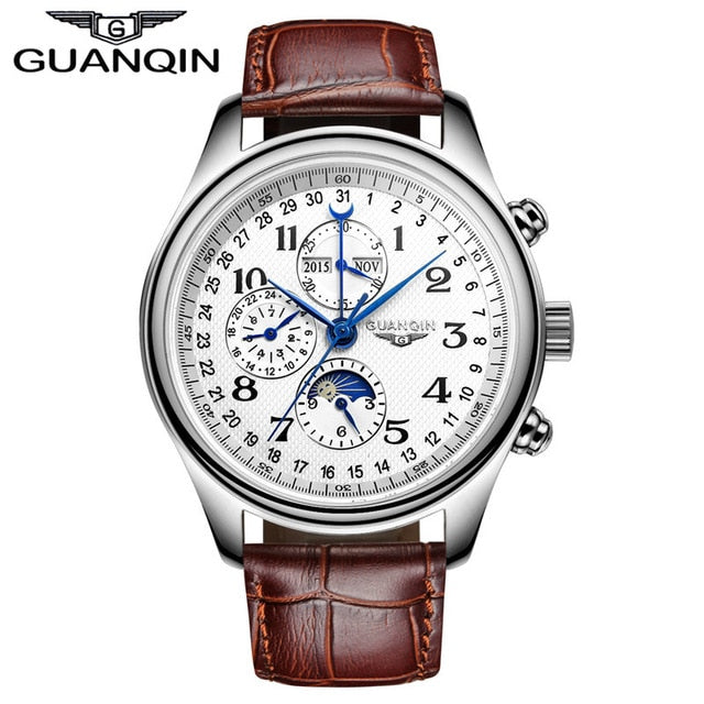 GUANQIN Men watches Original Brand Perpetual Calendar 4 Hands Auto Mechanical Movement Waterproof Wristwatch Men Sport Watches