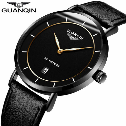 Mens Watches Top Brand Luxury GUANQIN Simple Design Ultra Thin Quartz-Watch Men Casual Leather Male Watches relogio masculino