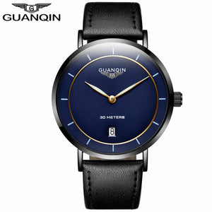 Mens Watches Top Brand Luxury GUANQIN Simple Design Ultra Thin Quartz-Watch Men Casual Leather Male Watches relogio masculino