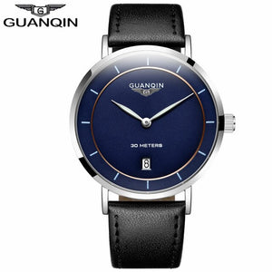 Mens Watches Top Brand Luxury GUANQIN Simple Design Ultra Thin Quartz-Watch Men Casual Leather Male Watches relogio masculino