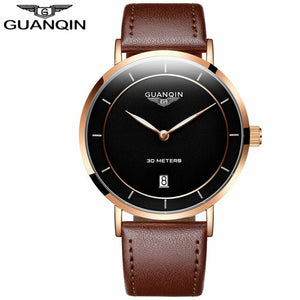 Mens Watches Top Brand Luxury GUANQIN Simple Design Ultra Thin Quartz-Watch Men Casual Leather Male Watches relogio masculino