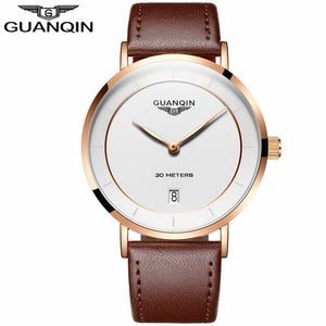 Mens Watches Top Brand Luxury GUANQIN Simple Design Ultra Thin Quartz-Watch Men Casual Leather Male Watches relogio masculino