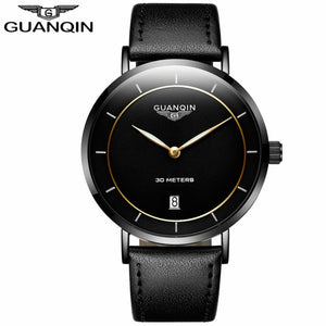 Mens Watches Top Brand Luxury GUANQIN Simple Design Ultra Thin Quartz-Watch Men Casual Leather Male Watches relogio masculino