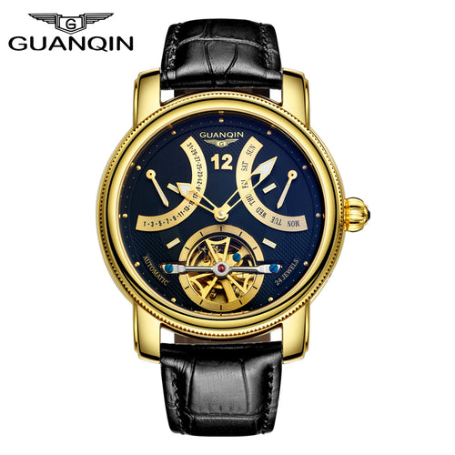 GUANQIN Watches Men Automatic mechanical Top Brand Luxury Fashion Casual Watch Clock Luminous Tourbillon Leather strap Men Watch