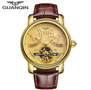 GUANQIN Watches Men Automatic mechanical Top Brand Luxury Fashion Casual Watch Clock Luminous Tourbillon Leather strap Men Watch