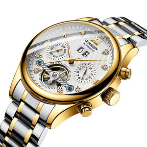 New GUANQIN Watch Men Luxury Automatic Mechanical Waterproof Watch Stainless Steel Date Gold Mens Wristwatch Erkek kol saati