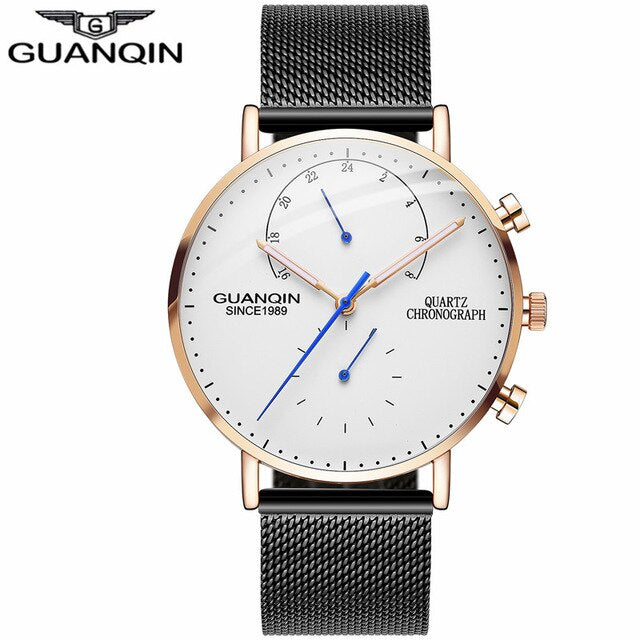 GUANQIN Mens Watches Top Brand Luxury Chronograph Watch Men Business Casual Creative Mesh Quartz Bracelet  men's watch