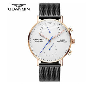 GUANQIN Mens Watches Top Brand Luxury Chronograph Watch Men Business Casual Creative Mesh Quartz Bracelet  men's watch