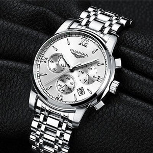 41mm Luxury Brand GUANQIN Business high precision Quartz Watch Men full Stainless Steel man Wristwatch clock Relogio Masculino