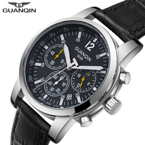 Relogio masculino GUANQIN 2018 Fashion Business Mens Watches Top Brand Chronograph Quartz Watch Men Calendar Luminous Waterproof